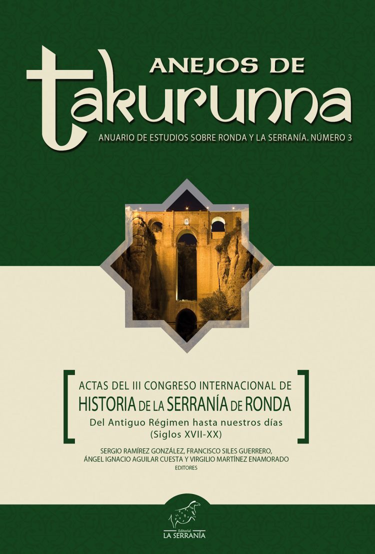 Portada de Actas del III Congreso Internacional de Historia de la Serranía de Ronda – Anejos de Takurunna, n.º 3